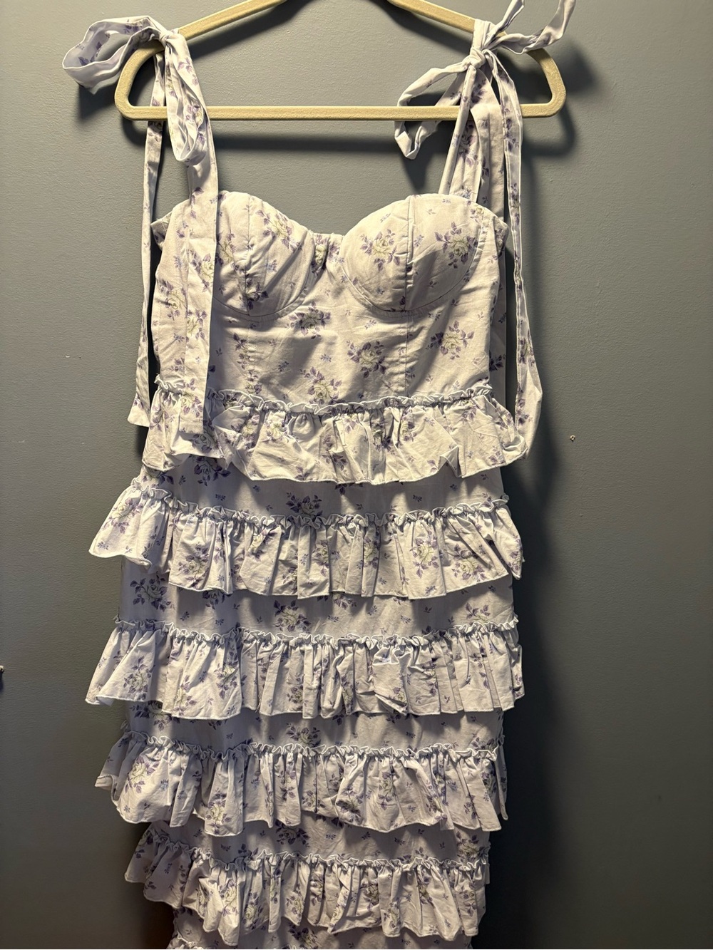 Annabelle Lavender Floral Ruffle Tie-Shoulder Mini Dress